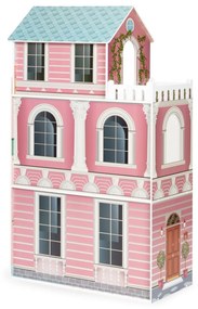 Drevený domček pre bábiky ECOTOYS: BARBIE s nábytkom ružový