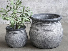 Šedý antik cementový obal na kvetináč so vzorom Cholet L - Ø 32*29cm