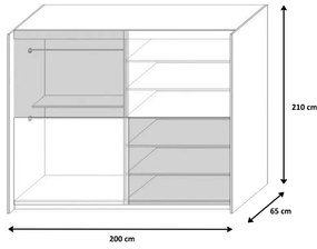 Posuvná šatníková skriňa RIVA 240, biela/čierna lesk
