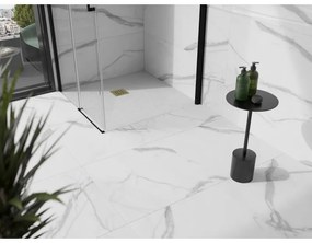 Mexen Stone+, štvorcová vanička z minerálneho kompozitu 100 x 100 cm, biela, zlatá lesklá krytka, 44101010-G
