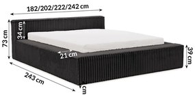 Čierna čalúnená dvojlôžková posteľ s úložným priestorom s roštom 140x200 cm Cloe – Ropez