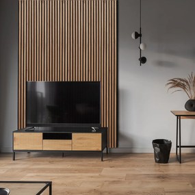 Drevený akustický panel, 2400 x 600 mm, čierny podklad, balenie 5 ks, dub sonoma