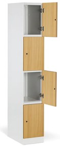 Šatníková skrinka S1 s úložnými boxmi, 4 boxy, 1850 x 300 x 500 mm, demont, kódový zámok, laminované dvere, dub prírodný