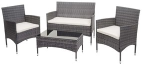 Záhradná súprava 2 kresiel, pohovky a stolíka HWC-F55 - sivá, krémové vankúše