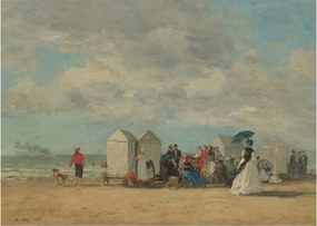 Sklenený obraz - Eugène Boudin, Beach Scene, reprodukcia (70x50 cm)