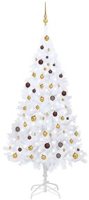 Umelý vianočný stromček s LED a súpravou gulí biely 210 cm PVC 3077542