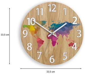 Dřevěné nástěnné hodiny Mapa Wood 33 cm hnědé/barevné