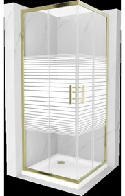 Mexen Rio štvorcová sprchová kabína 90 x 90 cm, pruhy, zlatá + závesný bidet Flat, biela- 860-090-090-50-20-4010G