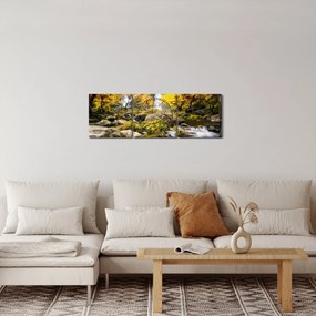 Obraz - Vodopády v jesennej krajine, žlté (s hodinami) (90x30 cm)
