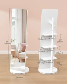 SONGMICS stojanové zrkadlo, otáčateľné o 360°, 163 x 45 cm, oblá biela