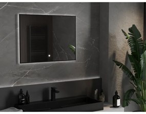 Mexen Erma, LED kúpeľňové zrkadlo s podsvietením a čiernym rámom 80x60 cm, 6000K, ochrana proti zahmlievaniu, 9814-080-060-611-70