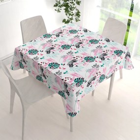 Biante Bavlnený štvorcový obrus Sandra SA-413 Ružové a zelené tropické listy na bielom 80x80 cm