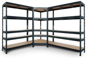 Bezskrutkový kovový regál RIVET CORNER PACK 180x210x240x45 cm, 5x HDF polica, antracitová sivá