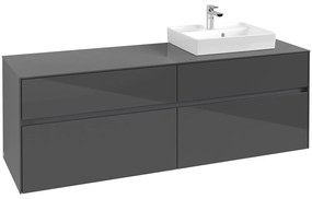 VILLEROY &amp; BOCH Collaro závesná skrinka pod umývadlo na dosku (umývadlo vpravo), 4 zásuvky, 1600 x 500 x 548 mm, Glossy Grey, C07900FP