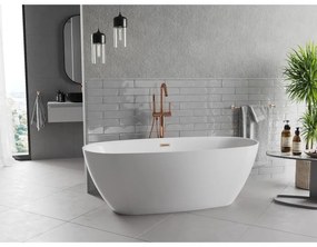 Mexen Luvo Slim, voľne stojaca vaňa 170 × 75 cm, biela lesklá, medený prepad, 52801707500-65