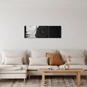 Obraz - Čiernobiely portrét ženy v klobúku (s hodinami) (90x30 cm)