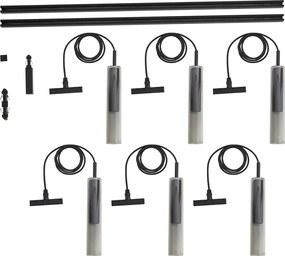 Moderný koľajnicový systém čierny so 6 závesnými svietidlami čierny s dymovým sklom 1-fázový - Slimline Loyce