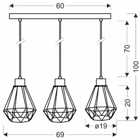 Candellux Čierno-zlatý závesný luster Primo pre žiarovku 3x E27 33-00231