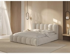Krémová čalúnená dvojlôžková posteľ s úložným priestorom s roštom 180x200 cm Lupine – Micadoni