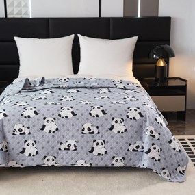 Prehoz na posteľ so vzorom PANDA sivý Rozmer: 170 x 210 cm