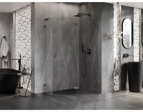Mexen Lunar, L pravý výklopný päťuholníkový sprchový kút 100 x 80 cm, 8mm číre sklo, grafitový profil, 831L-100P-080L-95-00-P