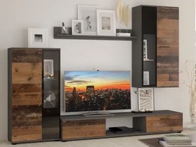 Obývacia stena Samsa, vintage optika kovu/dreva%