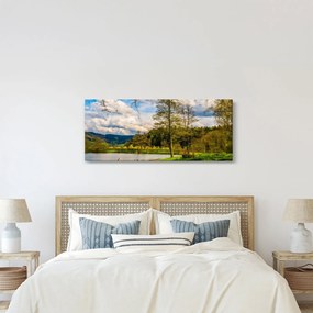 Obraz loďky pri jazere (120x50 cm)