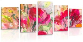 5-dielny obraz zaujímavé kvetinové zátišie - 100x50