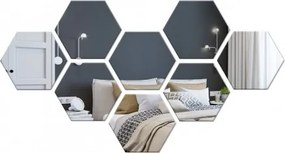 Strieborné dekoratívne akrylové zrkadlo Hex - 8 ks