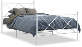 Kovový rám postele s čelom a podnožkou biely 100x190 cm 376563