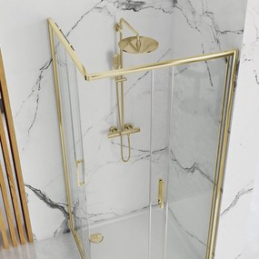 Rea Punto, sprchovací kút 100x80x190 cm, 5mm číre sklo, zlatý lesklý profil + biela sprchová vanička Savoy, KPL-K6442