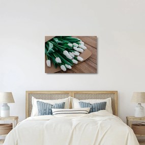 Sklenený obraz kytice bielych tulipánov (70x50 cm)
