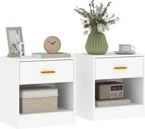 HOMCOM Set 2 Moderných Nočných Stolíkov s Šuplíkom a Otvorenou Poličkou, Drevotrieska, 39x28x41 cm, Biela | Aosom
