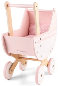 Drevený kočík pre bábiky vrátane perinky a vankúšika - ružový