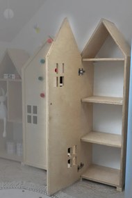 Detská policová skriňa domček, prírodná - 140 cm