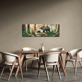 Obraz - Medvede v lese (s hodinami) (90x30 cm)
