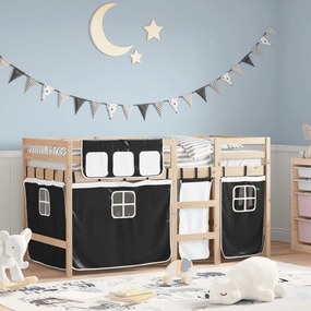 Detská vyvýšená posteľ závesy bielo-čierna 90x190 cm borovica 3283826