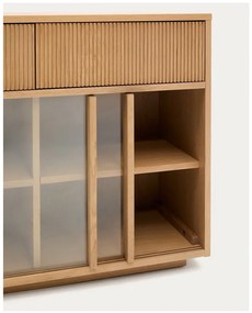 Vitrína v dekore duba s posuvnými dverami v prírodnej farbe 200x80x40 cm Helvine – Kave Home