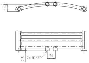 Mereo, Vykurovací rebrík 450x1850 mm, oblý, biely, stredové pripojenie, MER-MT34S