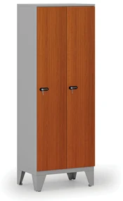 Drevená šatníková skrinka, znížená, 2 oddiely, 1660 x 600 x 400 mm, mechanický kódový zámok, sivá/čerešňa