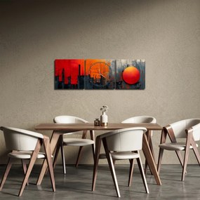 Obraz - Abstraktná maľba mesta (s hodinami) (90x30 cm)