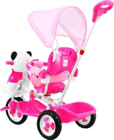 Ramiz Detský trojkolesový bicykel Panda Ružová + zvuky + strieška + zábrana + opierka na nohy + rukoväť + úložný priestor
