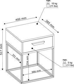Nočný stolík s 1 zásuvkou Suna, dub artisan