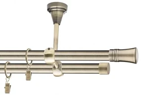 Dekorstudio Stropná mosadzná dvojradová garniža CAPRI 19mm Dĺžka: 220cm, Typ uchytenia: Držiak dvojitý modern, Typ príslušenstva: Krúžky tiché so štipcami