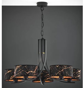 Jupiter 2107- Luster na reťazi ARTHUR 5xE27/15W/230V čierna/oranžová/mramorový dekor