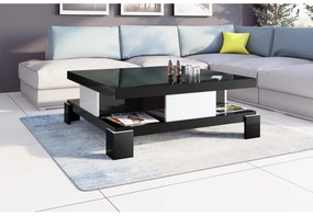 Luxusný konferenčný stolík SALINA čierny vysoký lesk, biele doplnky