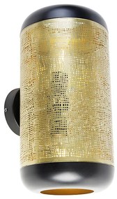 Vintage nástenná lampa čierna s mosadzou 20 cm 2-svetlo - Kayleigh