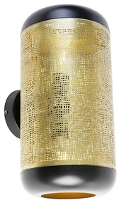 Vintage nástenná lampa čierna s mosadzou 20 cm 2-svetlo - Kayleigh