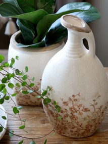 Krémový antik keramický džbán Chaville s kvetmi - 14 * 8 * 27 cm
