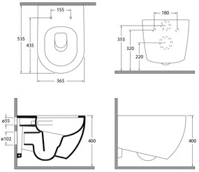 Isvea Isvea, INFINITY závesná WC misa, Vortex Rimless, 36,5x53cm, biela, 10NF02003